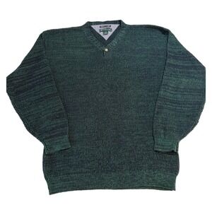 VTG Siegfried Dark Hunter Green V-neck Textured Sweater‎ XL - Preppy Collegiate